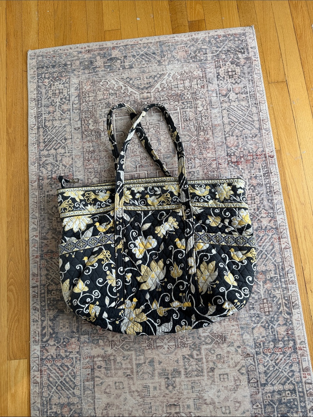 Vera Bradley Quilted Floral Tote Bag in Black and Yellow